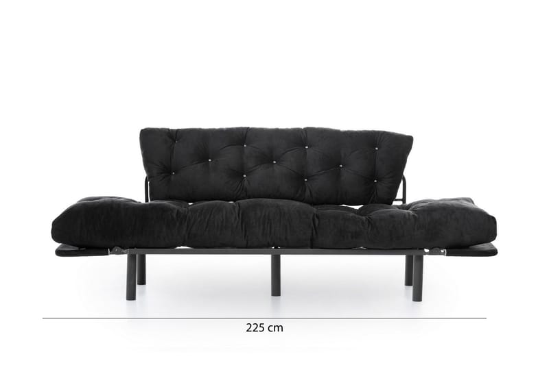 Mezonzo 3-istuttava vuodesohva taitettava 70x225 cm kangasta - Musta - Huonekalut - Sohva - Vuodesohva - 3 istuttava vuodesohva