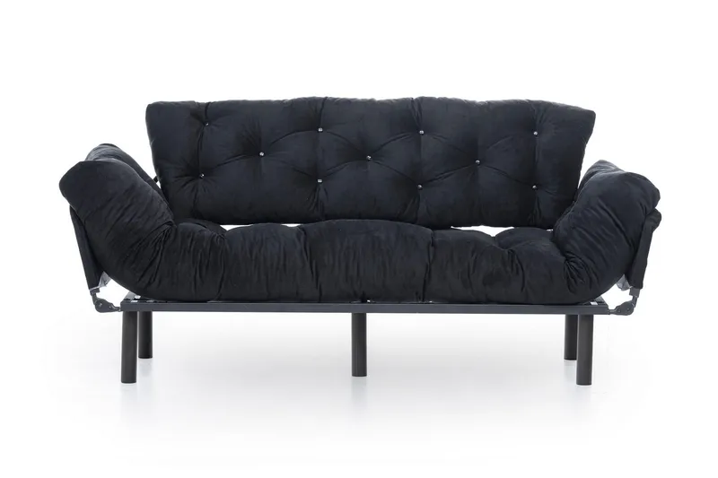 Mezonzo 3-istuttava vuodesohva taitettava 70x225 cm kangasta, Musta