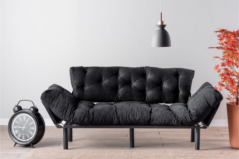 Mezonzo 3-istuttava vuodesohva taitettava 70x225 cm kangasta - Musta - Huonekalut - Sohva - Vuodesohva - 3 istuttava vuodesohva