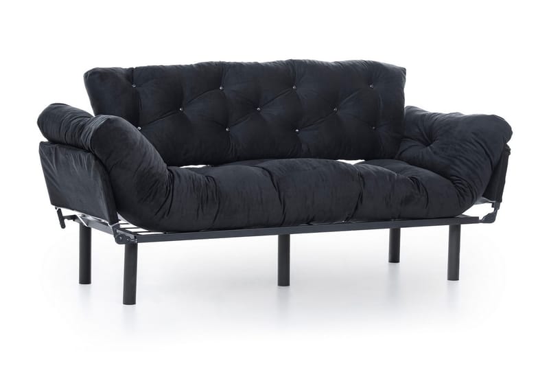 Mezonzo 3-istuttava vuodesohva taitettava 70x225 cm kangasta - Musta - Huonekalut - Sohva - Vuodesohva - 3 istuttava vuodesohva