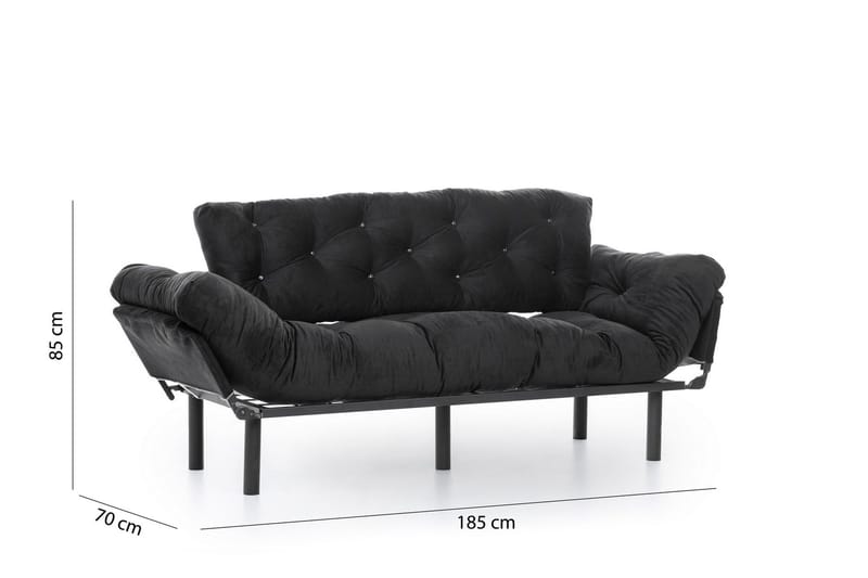 Mezonzo 3-istuttava vuodesohva taitettava 70x225 cm kangasta - Musta - Huonekalut - Sohva - Vuodesohva - 3 istuttava vuodesohva