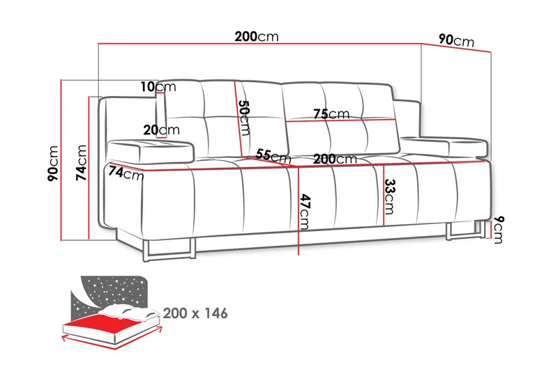 Morenia 3:n ist Vuodesohva - Sininen - Huonekalut - Sohva - Vuodesohva - 3 istuttava vuodesohva