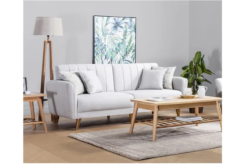 Pattyn vuodesohva kangasta puujaloilla - Beige - Huonekalut - Sohva - Vuodesohva - 3 istuttava vuodesohva
