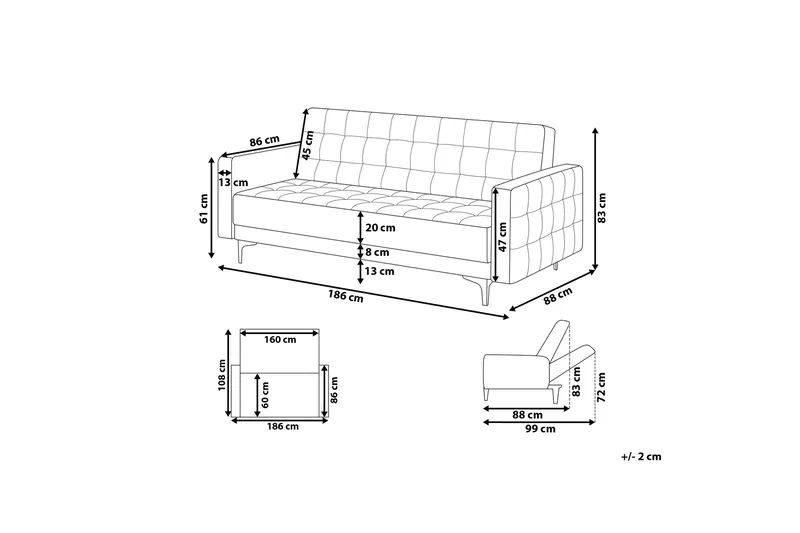 Sohva Westerleigh - Harmaa - Huonekalut - Sohva - Vuodesohva - 3 istuttava vuodesohva