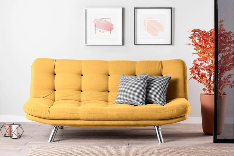 Vuodesohva 3:n ist Perc 200x104 cm - Sinappikeltainen - Huonekalut - Sohva - Vuodesohva - 3 istuttava vuodesohva