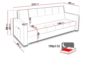 Vuodesohva Bona 214x89x88 cm - Ruskea - Huonekalut - Sohva - Vuodesohva - 3 istuttava vuodesohva