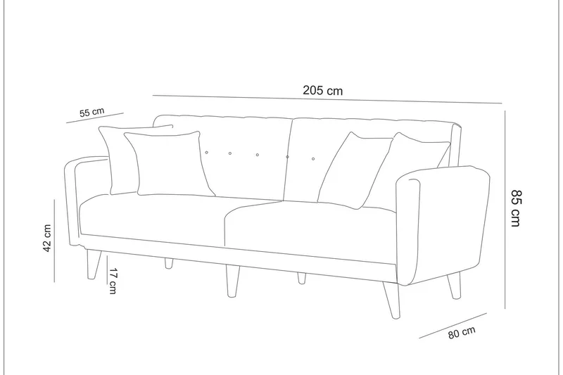 Vuodesohva Kajla 3:n ist - Harmaa - Huonekalut - Sohva - Vuodesohva - 3 istuttava vuodesohva