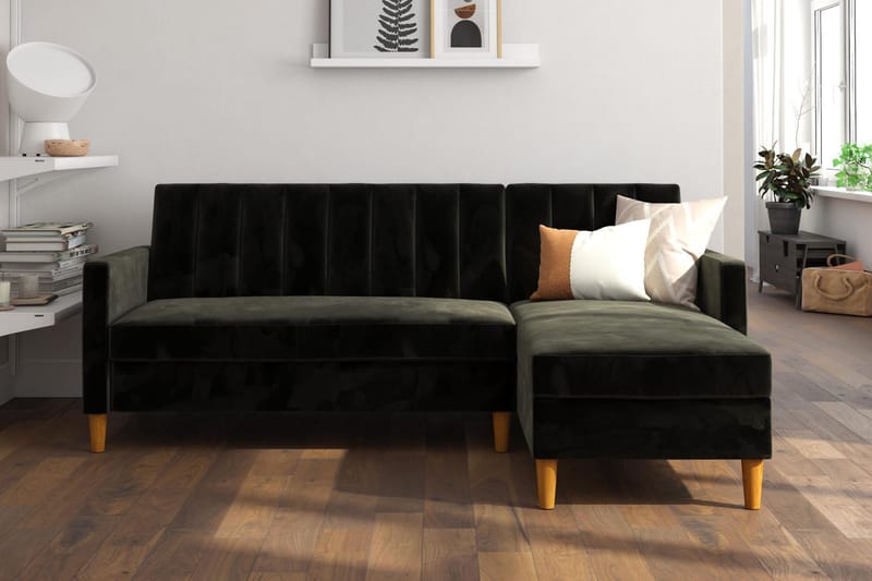 3:n ist Divaanivuodesohva Celine Sametti/Musta - Dorel Home - Huonekalut - Sohva - Vuodesohva - Divaanivuodesohva