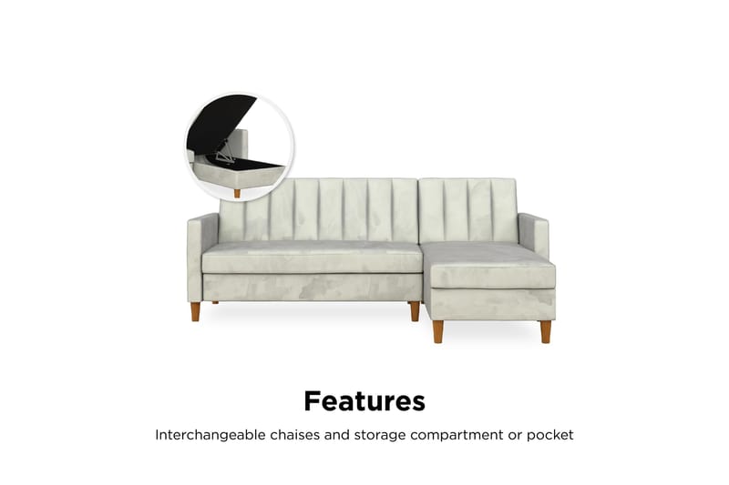 3:n ist Divaanivuodesohva Celine Sametti/Vaaleanharmaa - Dorel Home - Huonekalut - Sohva - Vuodesohva - Divaanivuodesohva