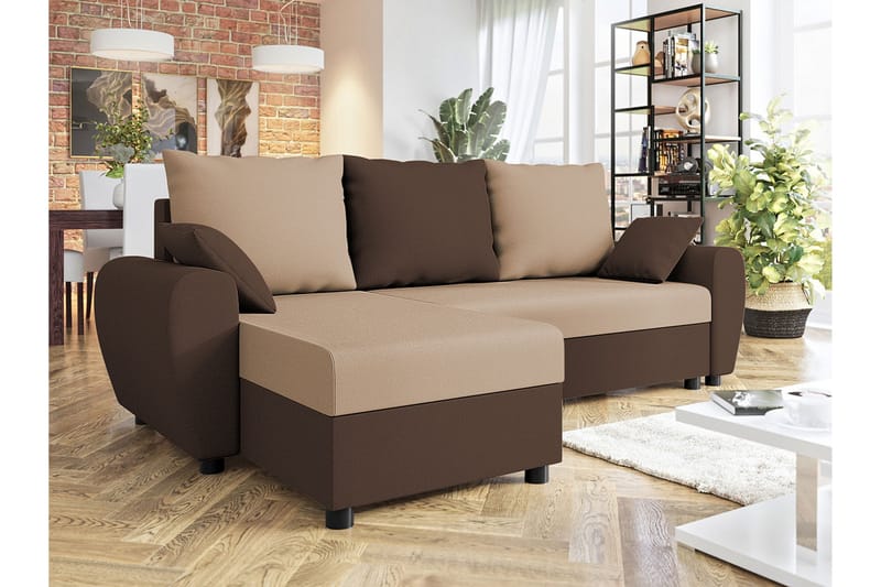 3:n ist Kulmasohva Fionara - Beige/Ruskea - Huonekalut - Sohva - Vuodesohva