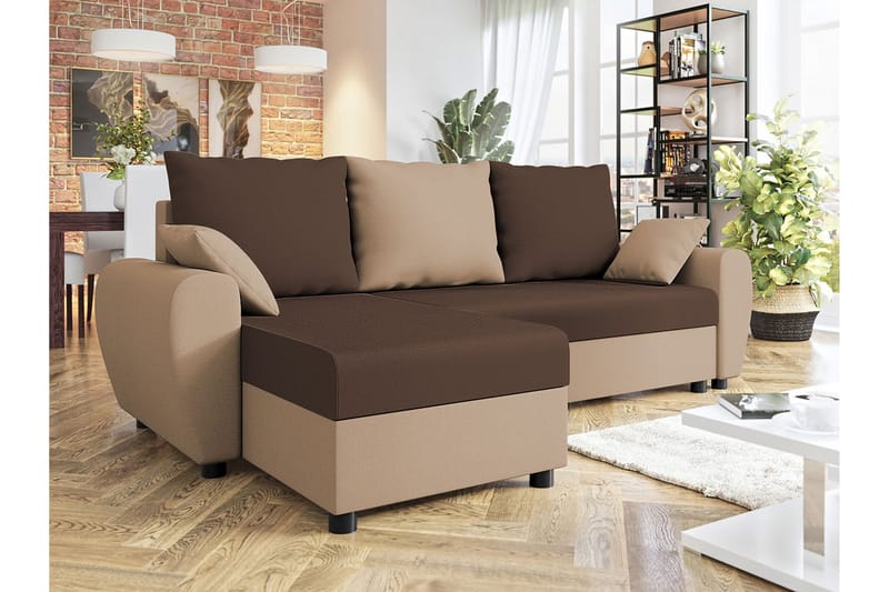 3:n ist Kulmasohva Fionara - Ruskea/Beige - Huonekalut - Sohva - Vuodesohva