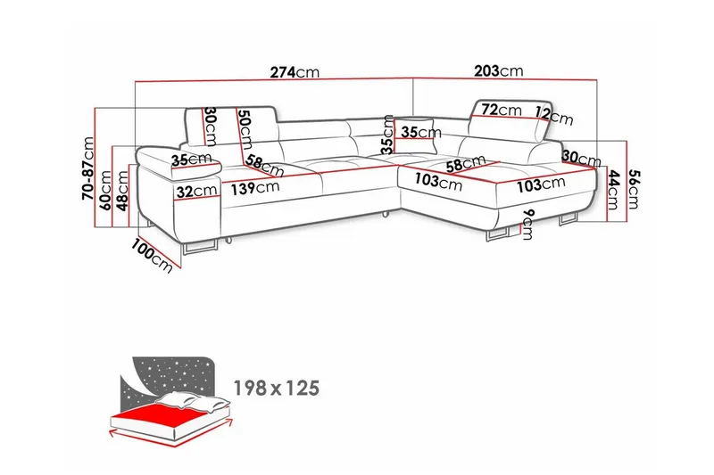 3:n ist Kulmasohva Kintore - Huonekalut - Sohva - Vuodesohva