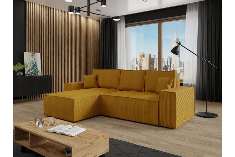 3:n ist Kulmasohva Knocklong - Keltainen - Huonekalut - Sohva - Vuodesohva