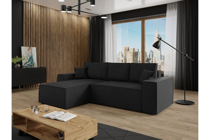 3:n ist Kulmasohva Knocklong - Musta - Huonekalut - Sohva - Vuodesohva