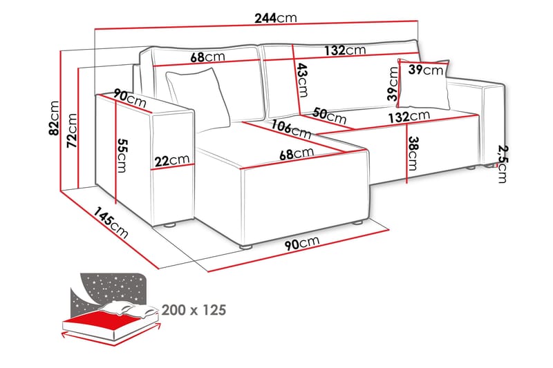 3:n ist Kulmasohva Magston - Vaaleanharmaa - Huonekalut - Sohva - Vuodesohva