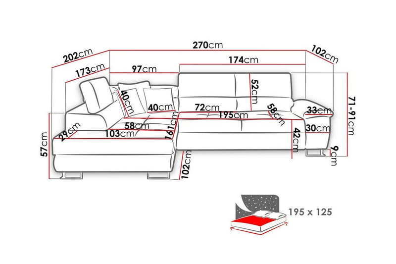 3:n ist Kulmasohva Reginia - Huonekalut - Sohva - Vuodesohva