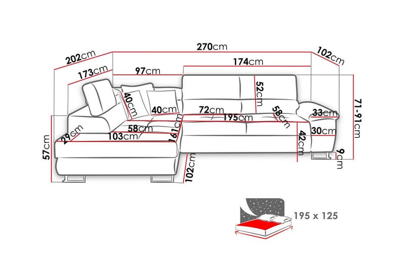 3:n ist Kulmasohva Reginia - Huonekalut - Sohva - Vuodesohva