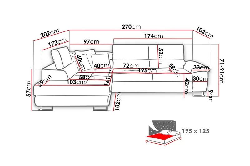 3:n ist Kulmasohva Reginia - Huonekalut - Sohva - Vuodesohva
