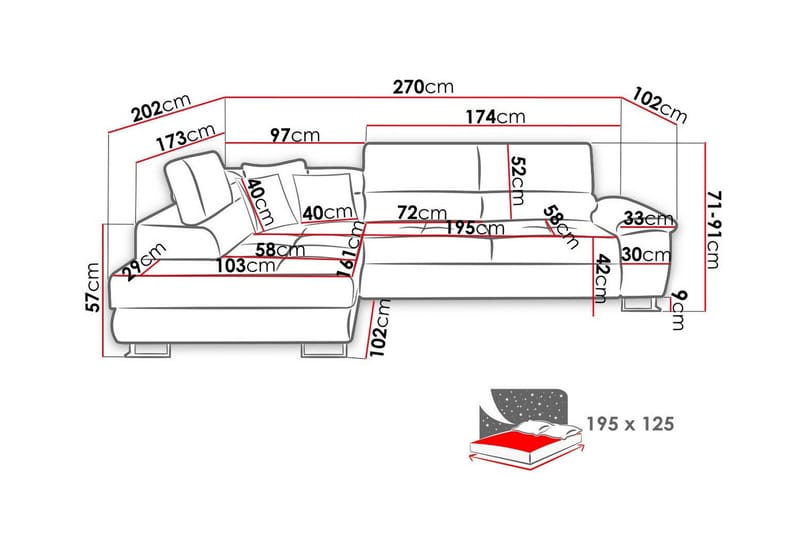 3:n ist Kulmasohva Reginia - Huonekalut - Sohva - Vuodesohva