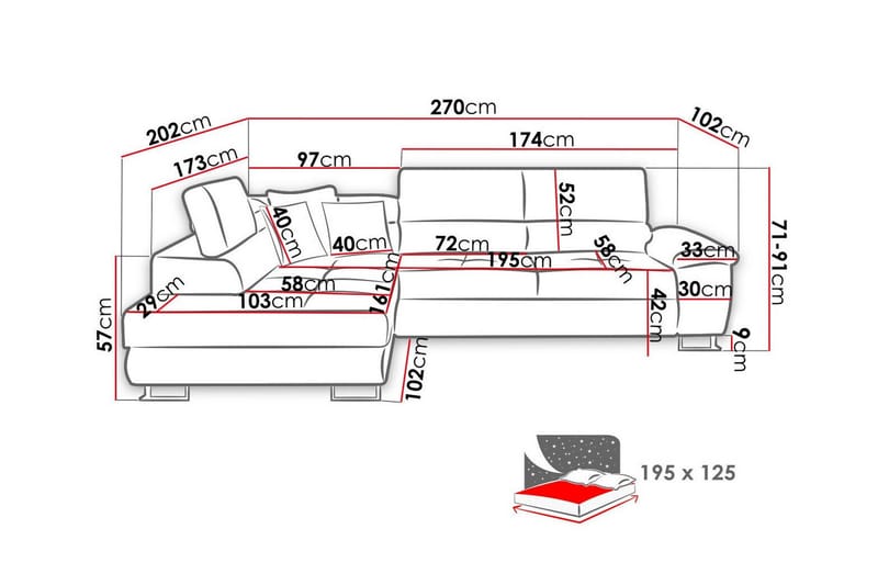 3:n ist Kulmasohva Reginia - Huonekalut - Sohva - Vuodesohva