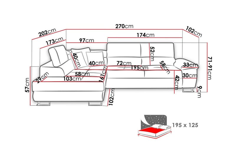 3:n ist Kulmasohva Reginia - Huonekalut - Sohva - Vuodesohva