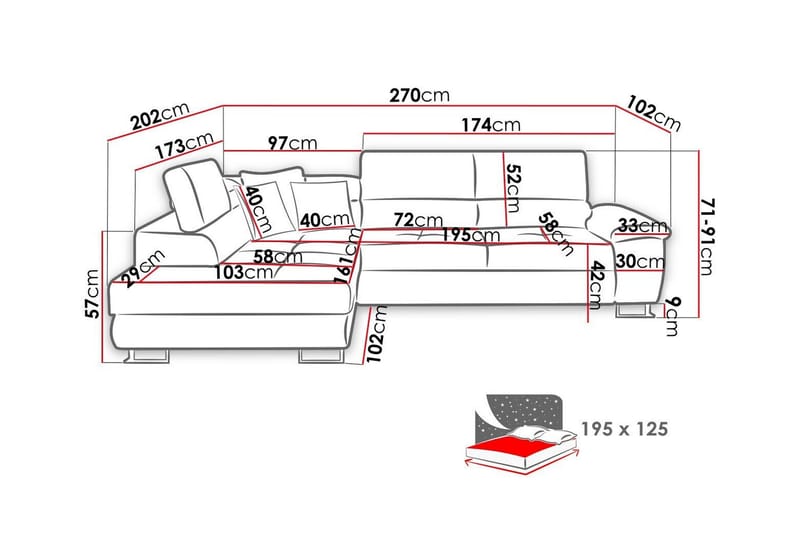 3:n ist Kulmasohva Reginia - Huonekalut - Sohva - Vuodesohva