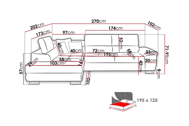 3:n ist Kulmasohva Reginia - Huonekalut - Sohva - Vuodesohva