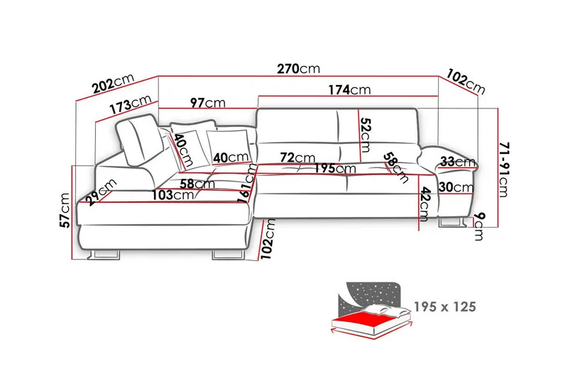 3:n ist Kulmasohva Reginia - Huonekalut - Sohva - Vuodesohva
