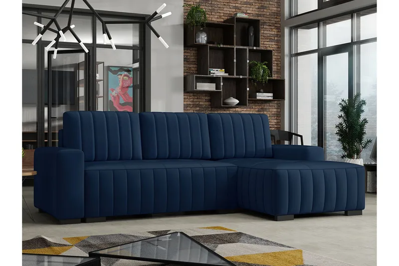 3:n ist Kulmasohva Vidin Oikea - Plyysi/Sininen - Huonekalut - Sohva - Vuodesohva