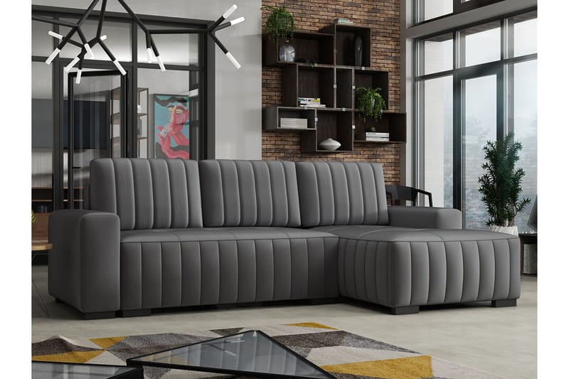 3:n ist Kulmasohva Vidin Oikea - Plyysi/Harmaa - Huonekalut - Sohva - Vuodesohva