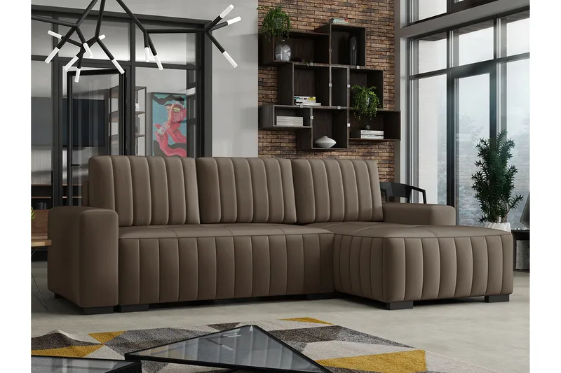 3:n ist Kulmasohva Vidin Oikea - Plyysi/Ruskea - Huonekalut - Sohva - Vuodesohva