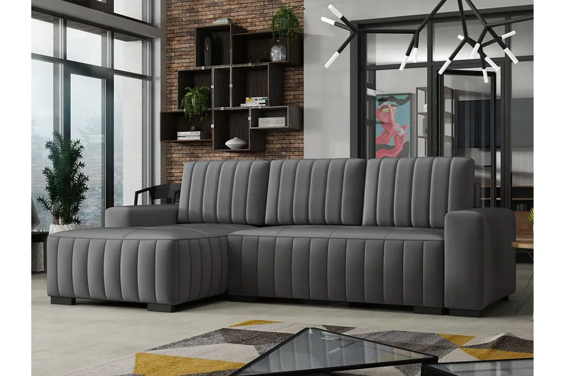 3:n ist Kulmasohva Vidin Vasen - Plyysi/Harmaa - Huonekalut - Sohva - Vuodesohva