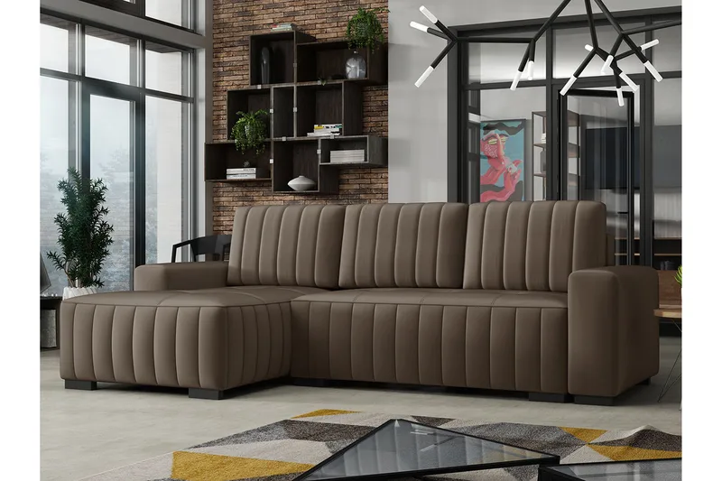 3:n ist Kulmasohva Vidin Vasen - Plyysi/Ruskea - Huonekalut - Sohva - Vuodesohva