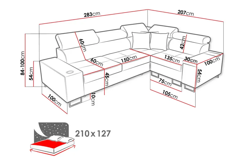 3:n ist Kulmavuodesohva Torretta Vasen - Ruskea - Huonekalut - Sohva - Vuodesohva