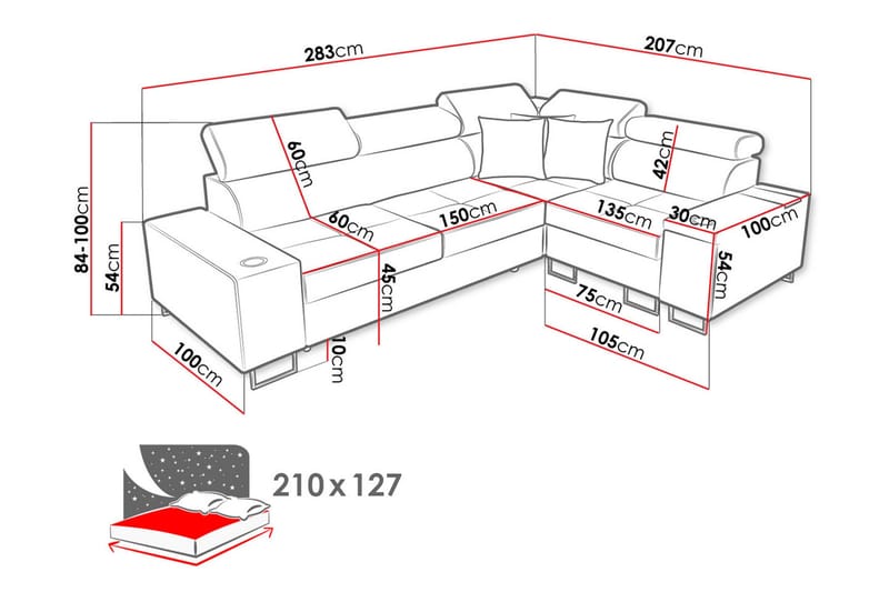 3:n ist Kulmavuodesohva Torretta Vasen - Valkoinen - Huonekalut - Sohva - Vuodesohva