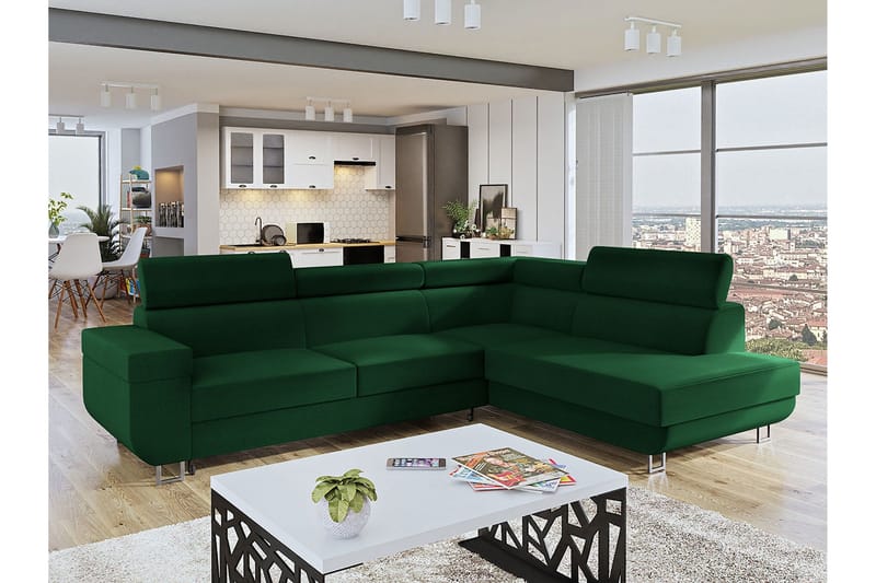 3:n ist Kulmavuodesohva - Vihreä - Huonekalut - Sohva - Vuodesohva