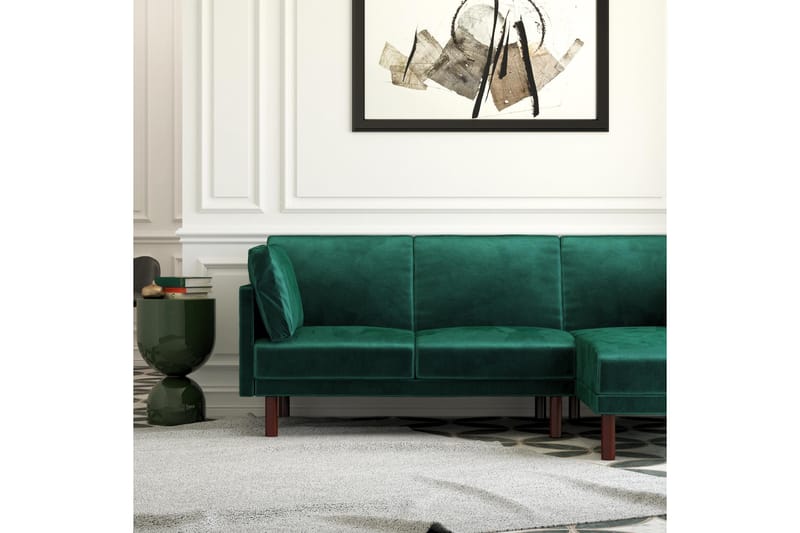 3:n ist Vuodesohva avopäädyllä Clair Sääd Sametti/Vihreä/Puu - Dorel Home - Huonekalut - Sohva - Vuodesohva