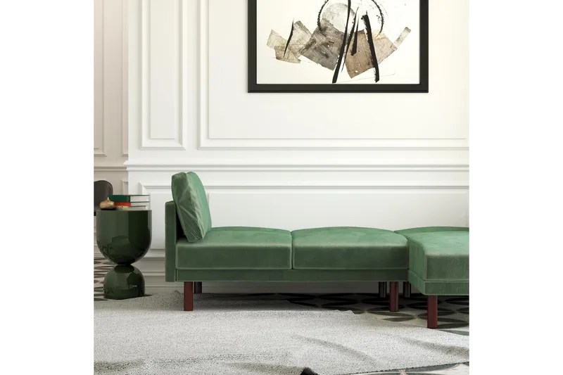 3:n ist Vuodesohva avopäädyllä Clair Sääd Sametti/Vihreä/Puu - Dorel Home - Huonekalut - Sohva - Vuodesohva