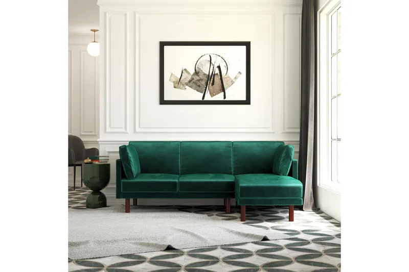 3:n ist Vuodesohva avopäädyllä Clair Sääd Sametti/Vihreä/Puu - Dorel Home - Huonekalut - Sohva - Vuodesohva