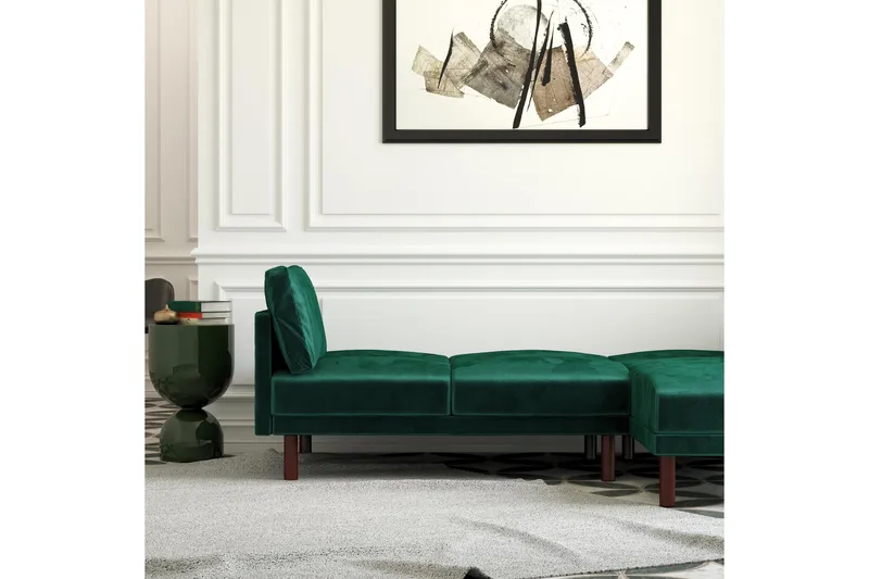 3:n ist Vuodesohva avopäädyllä Clair Sääd Sametti/Vihreä/Puu - Dorel Home - Huonekalut - Sohva - Vuodesohva