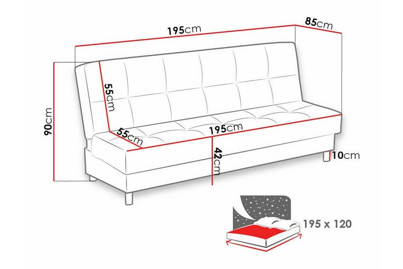 3:n ist Vuodesohva Denegal - Beige - Huonekalut - Sohva - Vuodesohva - 3 istuttava vuodesohva