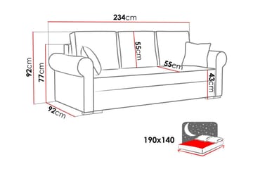 3:n ist Vuodesohva Denegal - Sinapinkeltainen - Huonekalut - Sohva - Vuodesohva - 3 istuttava vuodesohva