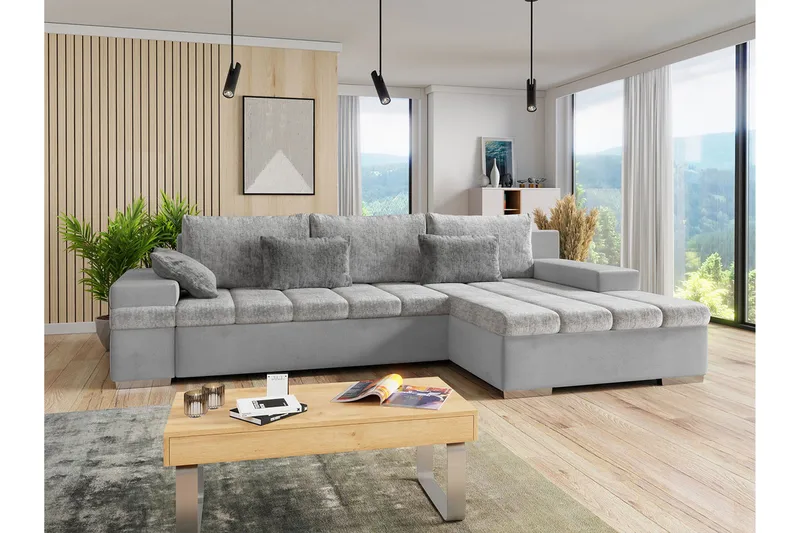 3:n ist Vuodesohva Divaanilla Consuelo L-muoto Oikea ja Säil - Sametti/Harmaa - Huonekalut - Sohva - Vuodesohva