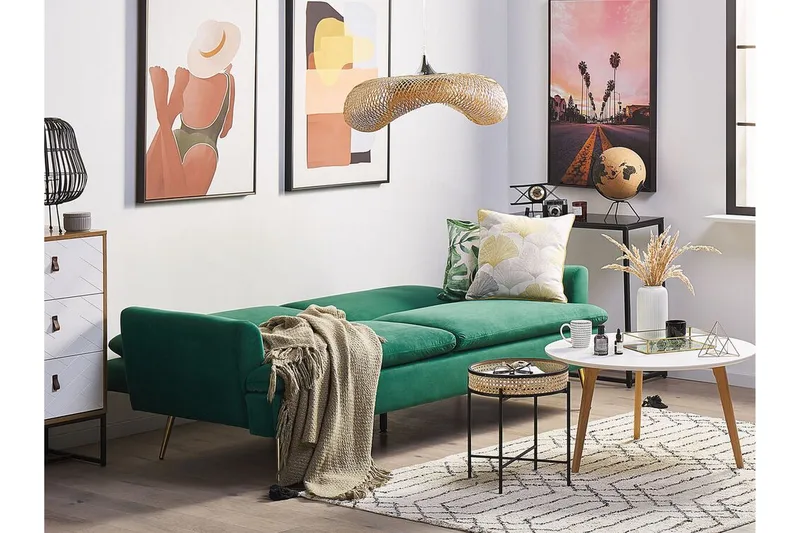 3n ist Vuodesohva Kurioka - Sametti / tummanvihreä - Huonekalut - Sohva - Vuodesohva - 3 istuttava vuodesohva