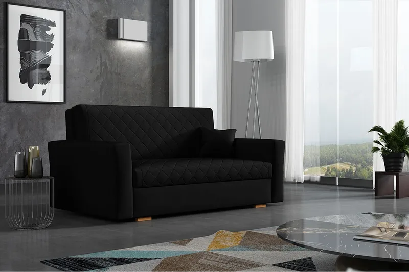 3:n ist Vuodesohva Ruutukuvio Hedensö - Sametti/Musta - Huonekalut - Sohva - Vuodesohva - 3 istuttava vuodesohva