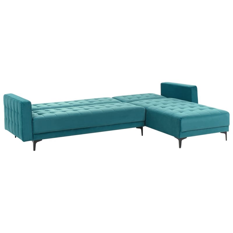 4-istuttava Kulmasohva Aberdeen - Merensininen, Musta/Vasenkätinen/Sametti - Huonekalut - Sohva - Vuodesohva