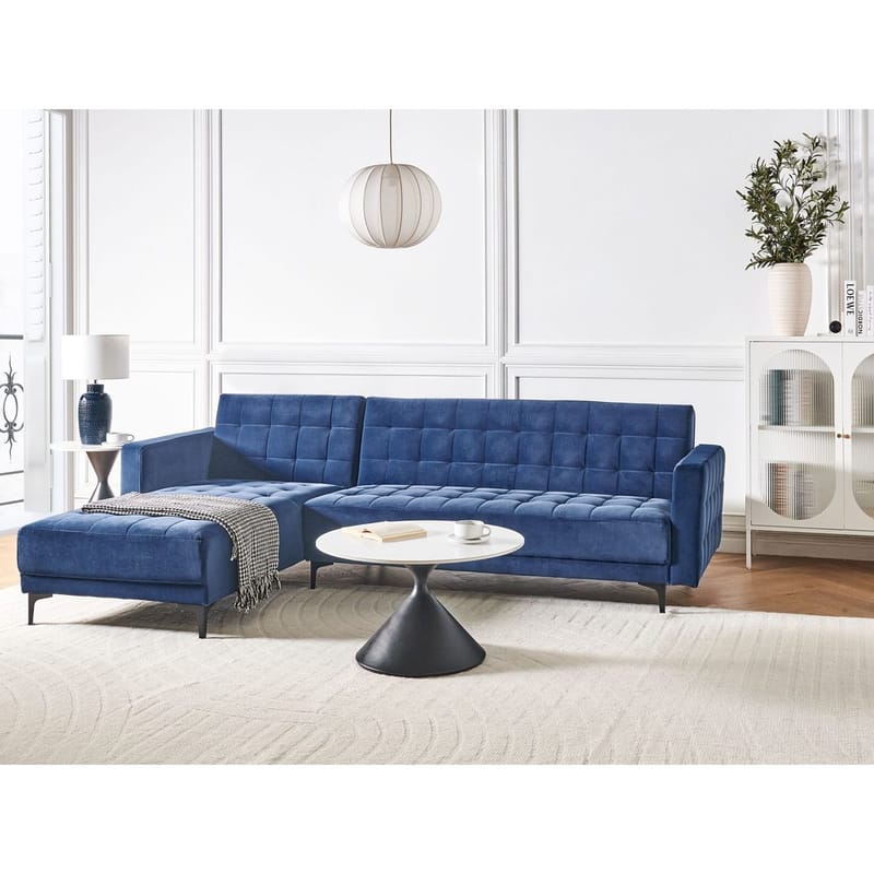 4-istuttava Kulmasohva Aberdeen - Sininen, Musta/Oikeankätinen/Sametti - Huonekalut - Sohva - Vuodesohva