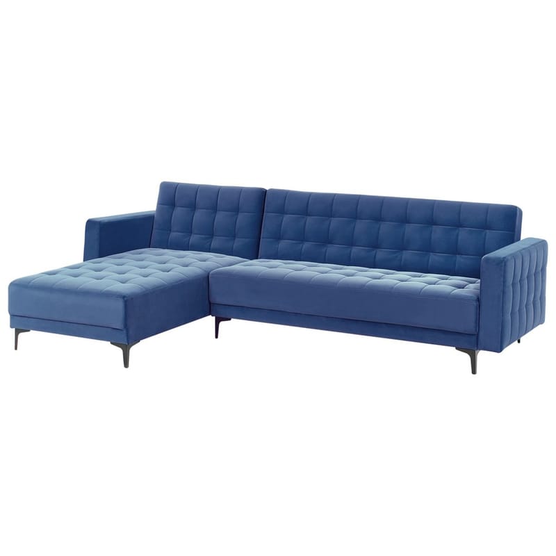4-istuttava Kulmasohva Aberdeen - Sininen, Musta/Oikeankätinen/Sametti - Huonekalut - Sohva - Vuodesohva