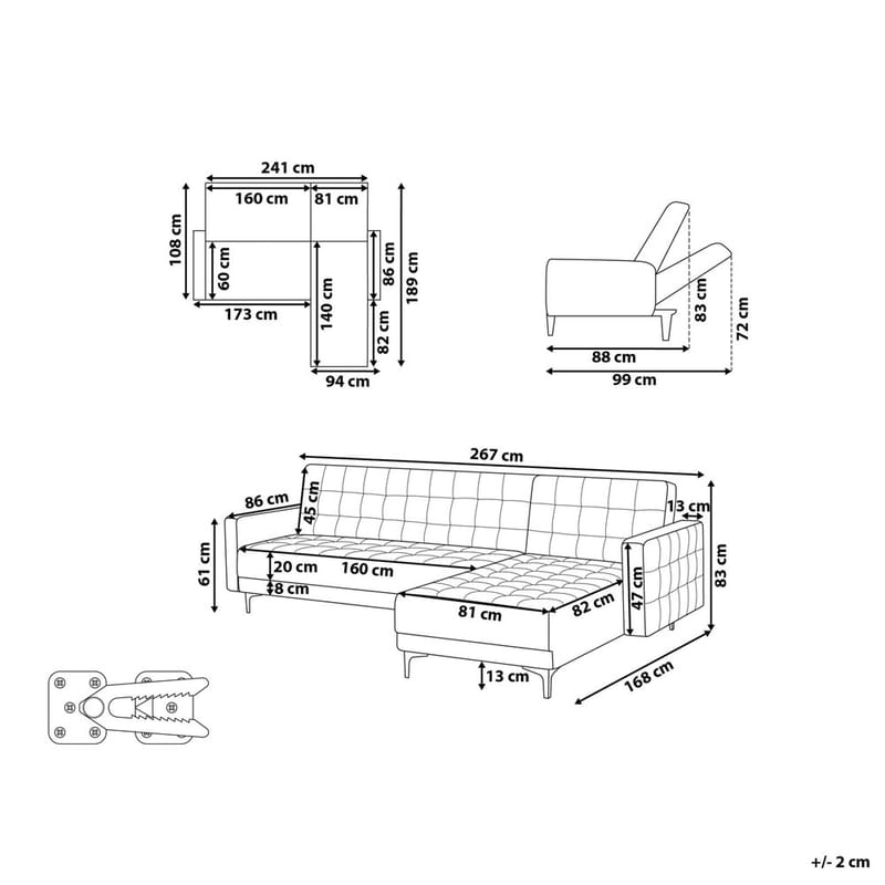 4-istuttava modulaarinen sohva Aberdeen - Vaaleanharmaa, musta/Oikeakätinen/Sametti - Huonekalut - Sohva - Moduulisohva - Moduulisohvakokonaisuus