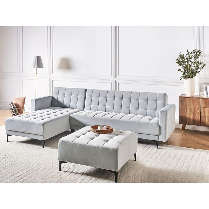 4-istuttava modulaarinen sohva Aberdeen - Vaaleanharmaa, musta/Oikeakätinen/Sametti - Huonekalut - Sohva - Moduulisohva - Moduulisohvakokonaisuus